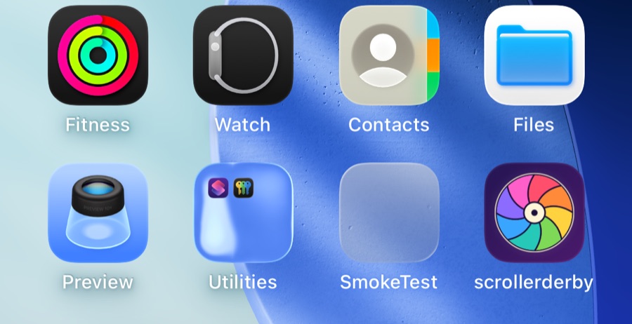 iPhone home screen with the scrollerderby pinwheel icon next to other apps